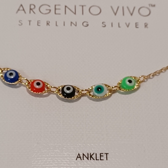 ARGENTO VIVO STERLING SILVER GOLD PLATED EVIL EYE PROTECTION COLOR BEADS ANKLET - Picture 5 of 14